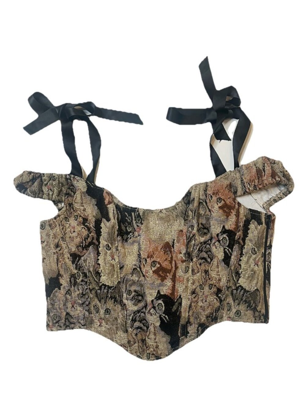 Cat Tapestry Corset Crop Top Lace Up Fairycore Renaissance Cottagecore XL